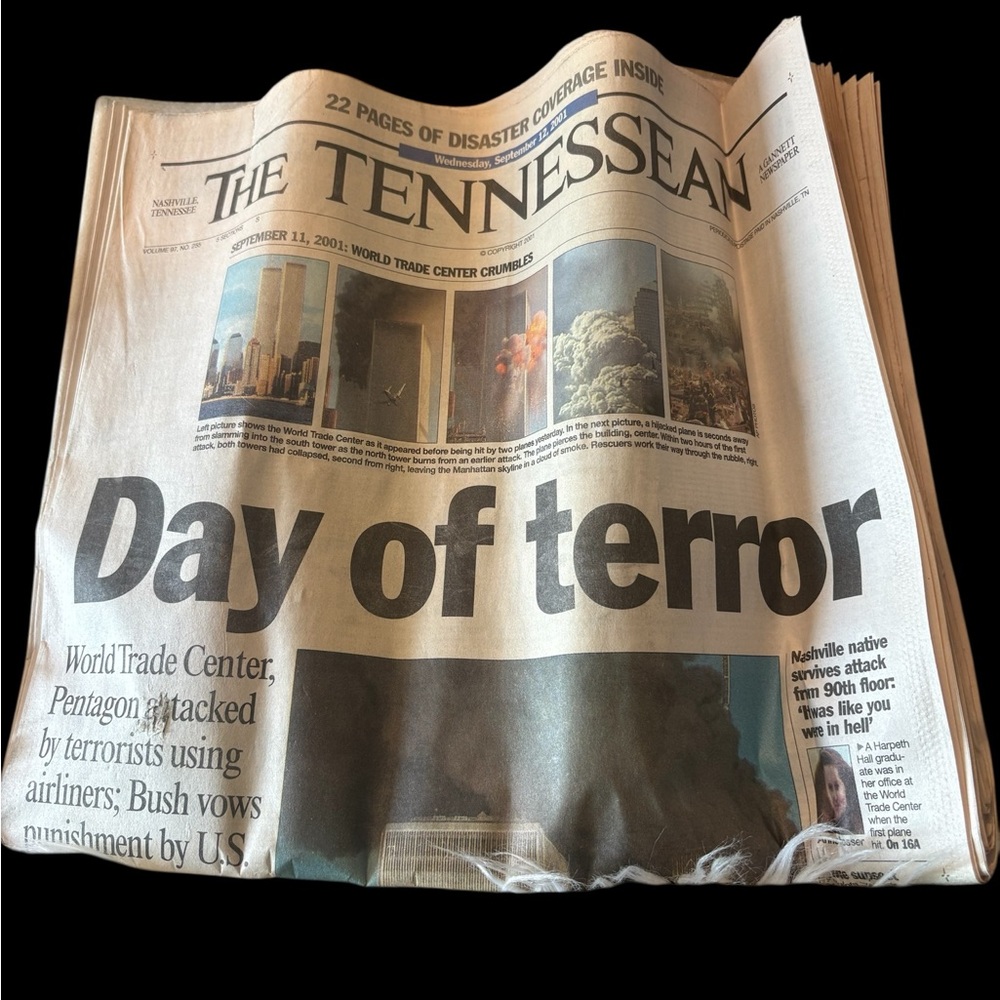 The Tennessean September 11, 2001 "Day of Terror" Front Page Newspa